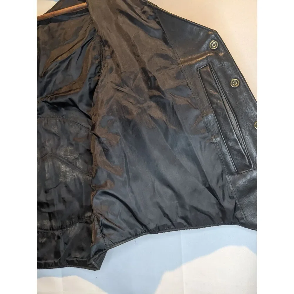 Vintage Park V 100% Leather Motorcycle Vest Harley‎ Owners Group Patches Mens 52